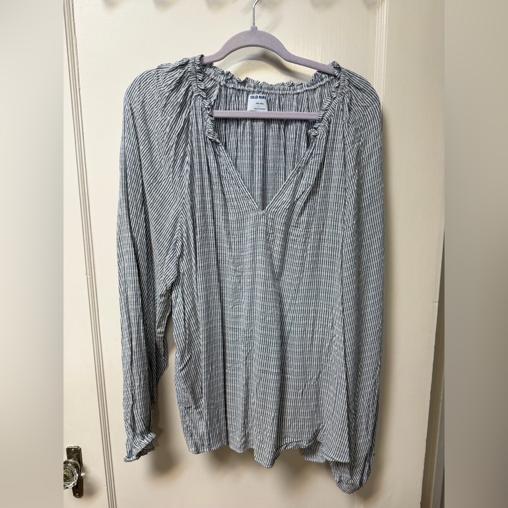 NWT Old Navy Blue and White Striped Peasant Blouse XXL Tall